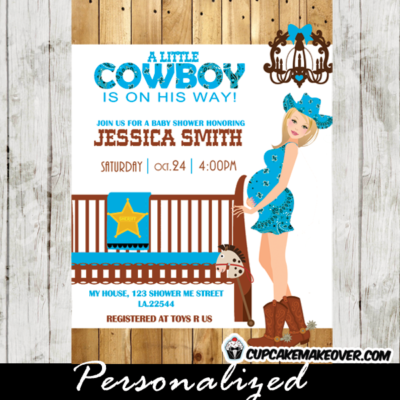 blue pregnant cowgirl baby shower invitations western country barn wood