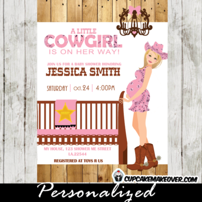 pink pregnant cowgirl baby shower invitations