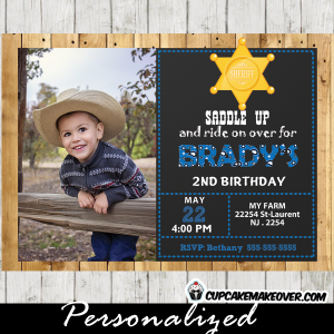 blue cowboy photo western birthday invitations