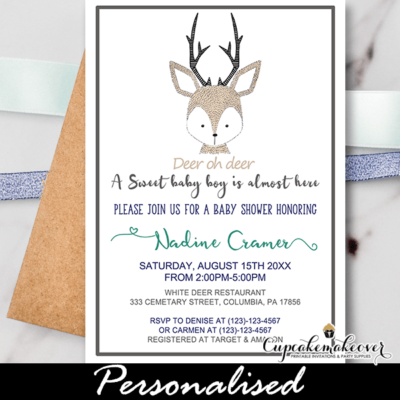deer baby shower invitations hand drawn