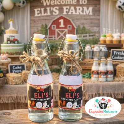 Farm Bottle Wrappers, Personalized Barnyard Drink Labels, Farm Birthday Party Decor for Boys