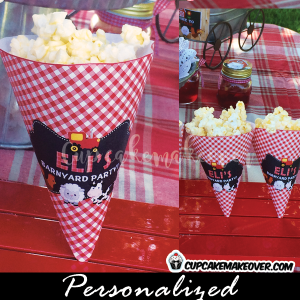 barnyard birthday party favor ideas corn cones popcorn