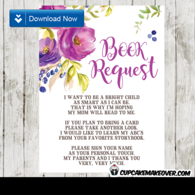 purple floral watercolor book request invitation insert