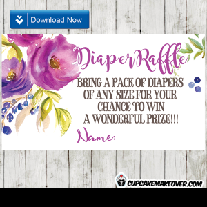 purple floral watercolor diaper raffle tickets