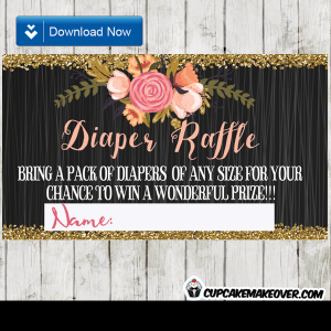 gold glitter black wood pink floral watercolor diaper raffle tickets