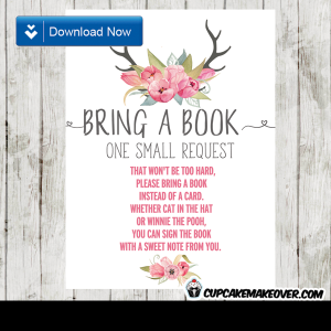 deer antlers pink watercolor floral tulips book request invitation request