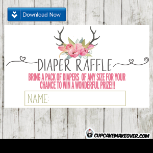 deer antlers pink watercolor floral tulips diaper raffle tickets