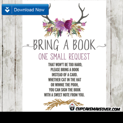 deer antlers purple watercolor floral tulips book request invitation request