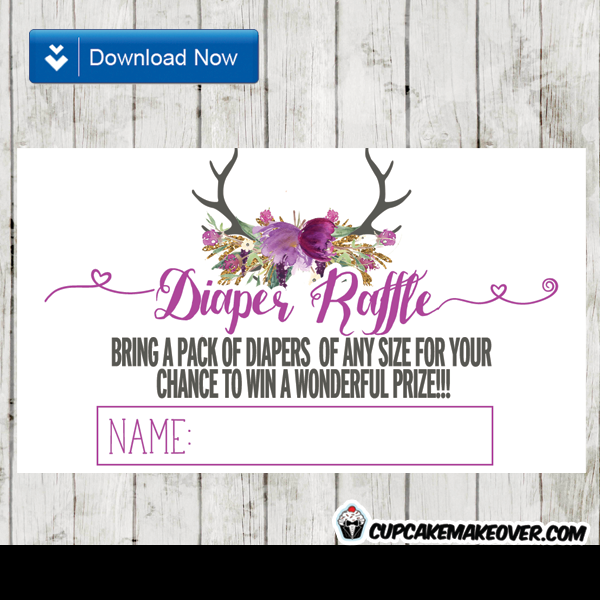 deer antlers purple watercolor floral tulips diaper raffle tickets