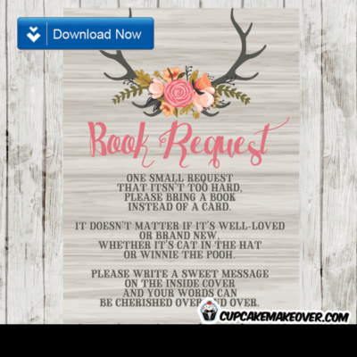 rustic wood deer antlers watercolor floral tulips book request invitation request