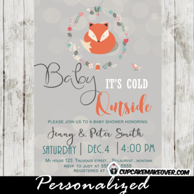 woodland theme fox baby shower invitations baby it's cold outside winter
