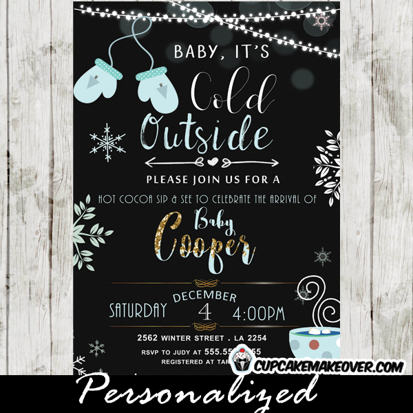 sip and see invitations winter baby shower invites mittens snowflakes blue boys