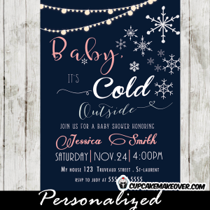 winter themed baby shower invitations baby it's cold outside girl pink