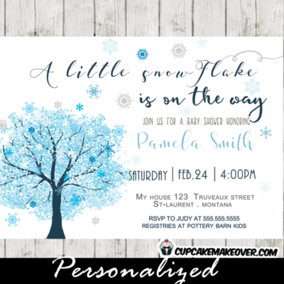 snowflake invitations winter baby shower invitations blue tree