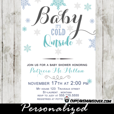 snowflake baby shower invitations baby it's cold outside blue boys