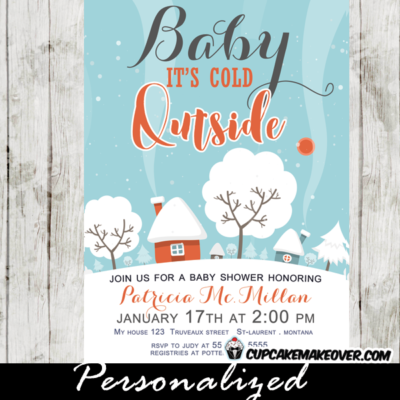 winter themed invitations snow covered landscape baby it's cold outside boys girls