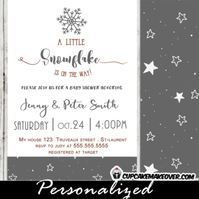 elegant winter gray snowflake baby shower invitations white stars neutral