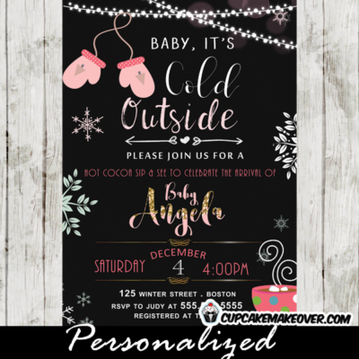 sip and see invitations winter baby shower invites mittens snowflakes pink girls