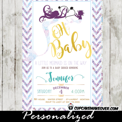 mermaid baby shower invites mother daughter siren purple and teal chevron