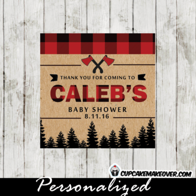 buffalo plaid square lumberjack favor labels and tags
