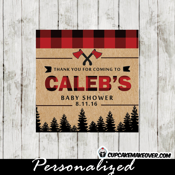 buffalo plaid square lumberjack favor labels and tags