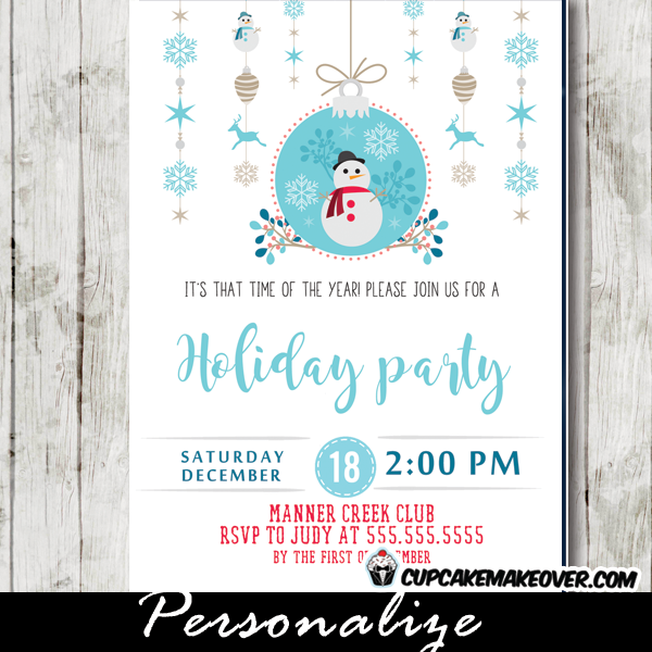 Company Christmas Party Invitations, Silver Blue Hanging Ornaments ...
