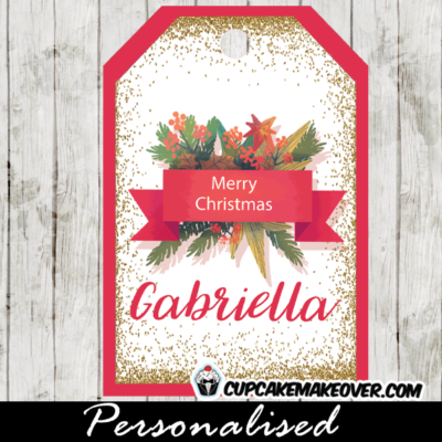 hanging gift tags merry christmas red gold winter wreath labels
