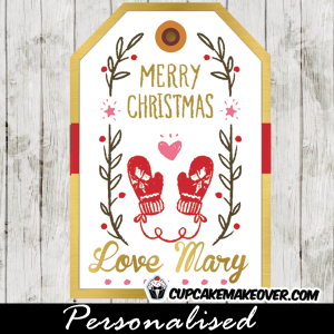 merry christmas hanging gift tags red mittens pink heart gold foil