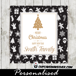 christmas gift tags gold foil tree holiday pattern