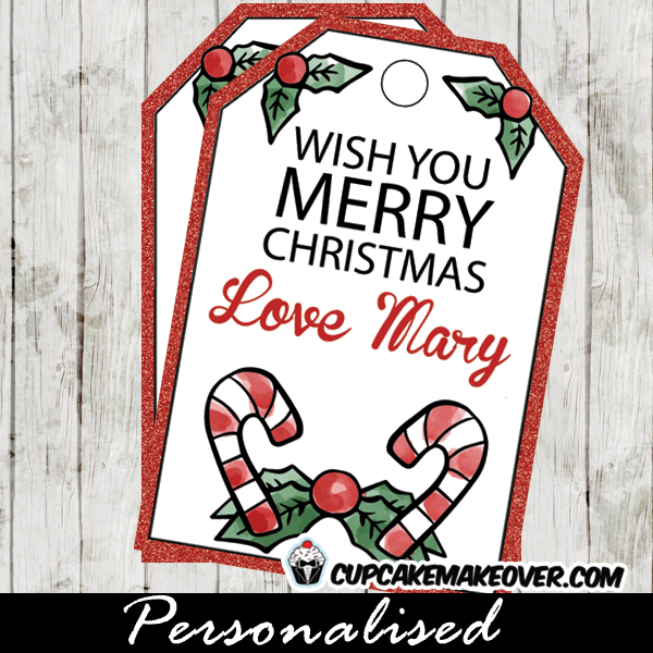 printable christmas gift tags candy cane mistle toe red glitter