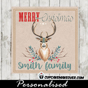 teal blue buck deer antlers christmas gift tags printable