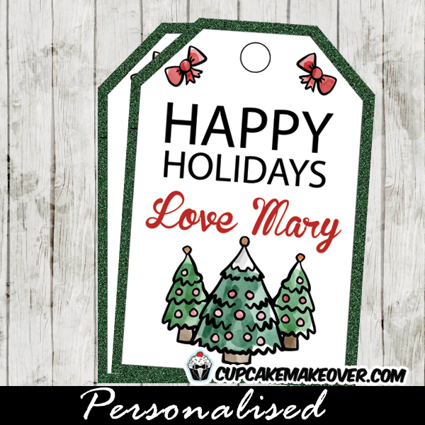 printable holiday gift tags hand drawn trees greem glitter