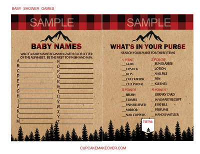 buffalo plaid lumberjack baby name race in your purse game