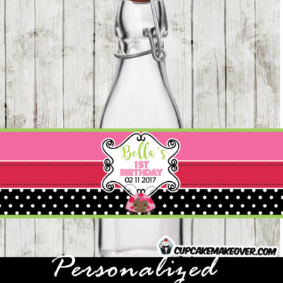 ladybug water bottle labels wrappers personalized pink