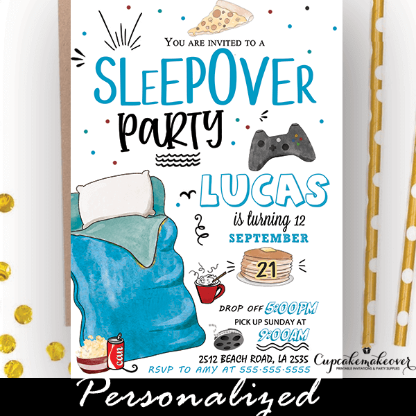 Boys Sleepover Birthday Invites, Slumber Party Ideas - Cupcakemakeover