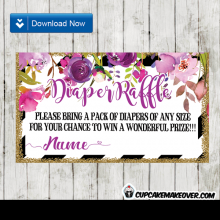 Pink Watercolor Tulips Floral Antlers Diaper Raffle Tickets - Instant ...