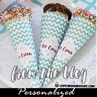 pink turquoise ice cream cone wrappers personalized birthday party