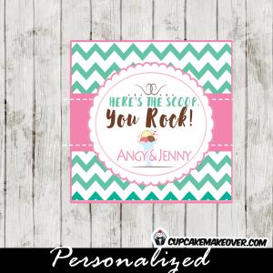 pink turquoise ice cream favor labels and tags birthday party