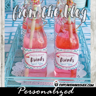 pink turquoise water bottle labels wrappers personalized ice cream birthday party