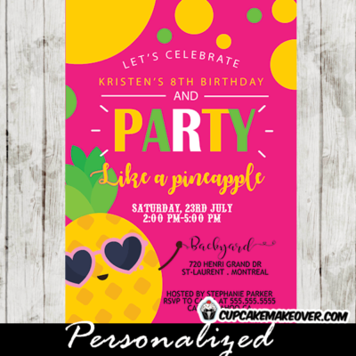 party like a pineapple birthday invitations pink orange green summer luau tropical fun