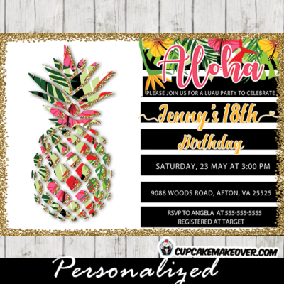 tropical party invitations pineapple birthday floral luau girls