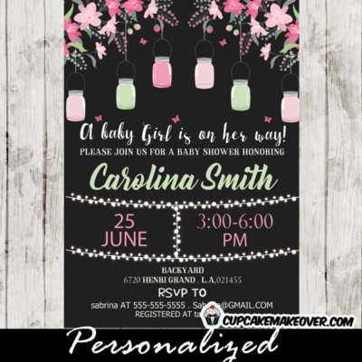 mint pink floral blooming tree mason jar invitations template baby shower string lights