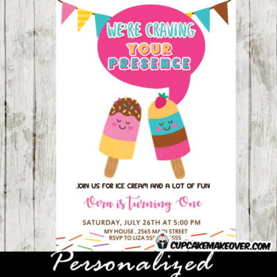 Popsicle party invitations templates summer sweets ice cream birthday colorful bunting flags