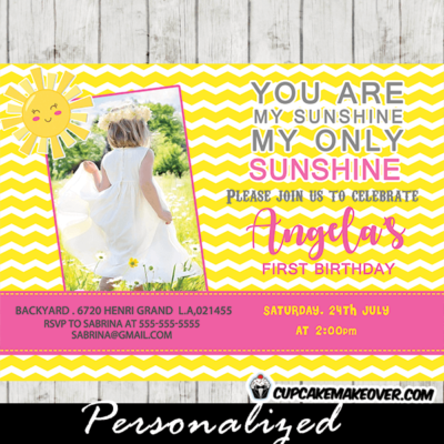 you are my sunshine party theme girls 1st birthday invitations