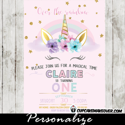 rainbow unicorn invitations past first birthday party diy girl