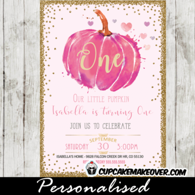 pumpkin 1st birthday our little pumpkin is turning one invitations gold pink watercolor
