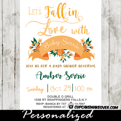 green and peach floral fall baby shower invitations