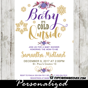 Winter Baby Shower Invitations, Purple Floral Bouquet, Baby It's Cold ...