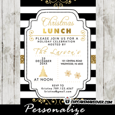 Christmas lunch invitations elegant ideas black white stripes gold