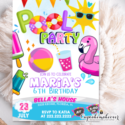 splash flamingo pool party invitations girls pink swimming pool water bash fun tropical summer